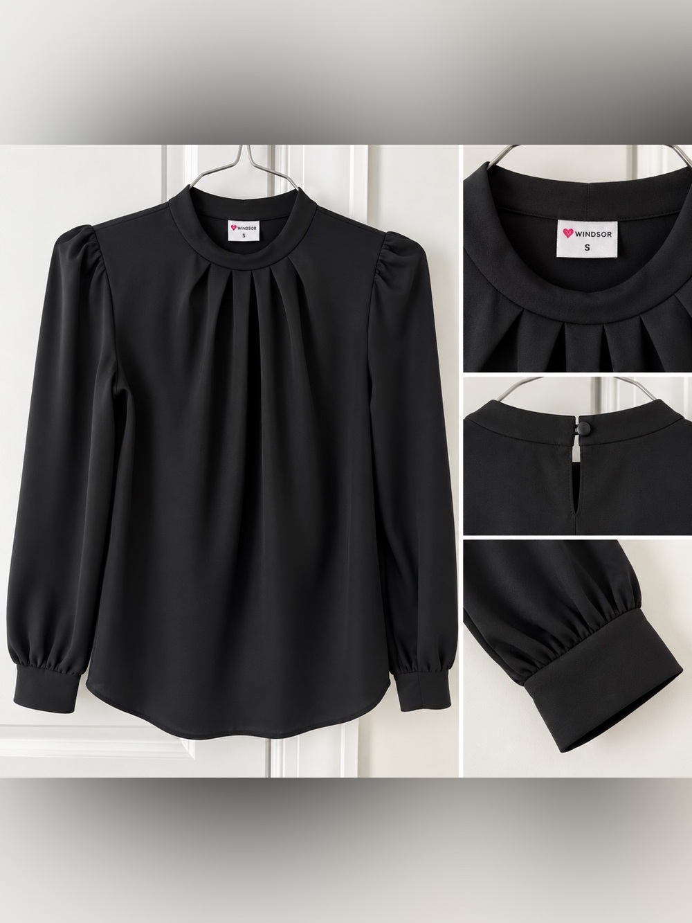 Windsor Black Pleated High-Neck Blouse
